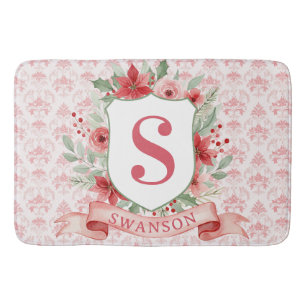 Grandmillennial Kerst Crest Kerst Monogram Badmat