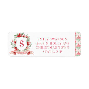 Grandmillennial Kerst Crest Kerst Monogram Etiket