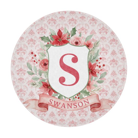 Grandmillennial Kerst Crest | Kerst Monogram Snijplank (Voorkant)