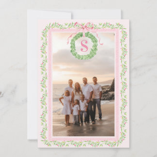 Grandmillennial Kerstkrans Monogram Feestdagenkaart