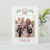 Grandmillennial Kerstkrans Monogram Foto Kaart (Staand voorkant)