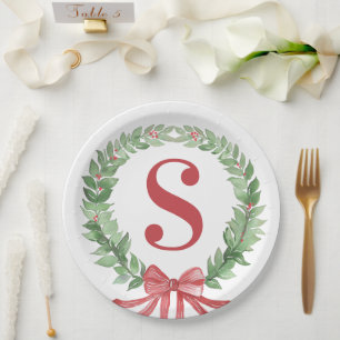 Grandmillennial Kerstkrans Monogram Papieren Bordje
