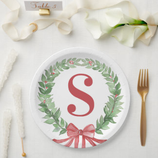 Grandmillennial Kerstkrans Monogram Papieren Bordje