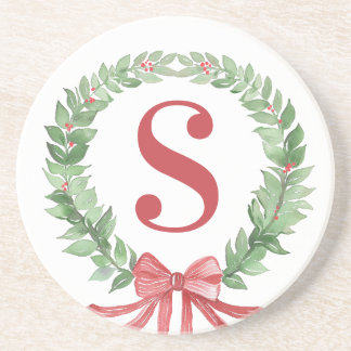 Grandmillennial Kerstkrans Monogram Zandsteen Onderzetter