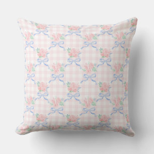 Grandmillennial Lint Floral Trellis op Gingham Kussen