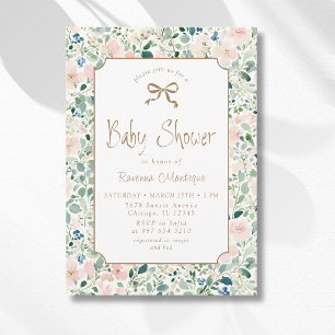 Grandmillennial Navy Blush Bloemengoud Baby Borrel Kaart
