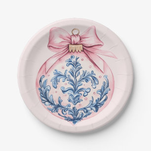 Grandmillennial Pink and Blue Damask Ornament Papieren Bordje