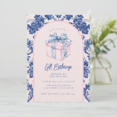 Grandmillennial Pink & Blue Damask Gift Kaart (Staand voorkant)