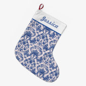 Grandmillennial Pink & Blue Damask Grote Kerstsok (Voorkant (Hangend))