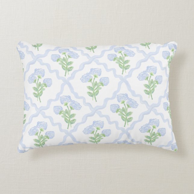 Grandmillennial Preppy Hydrangeas Trellis Accent Kussen (Voorkant)
