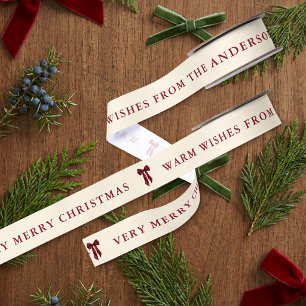Grandmillennial Rode Strik Very Merry Christmas Grosgrain Lint
