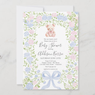 Grandmillennial roze beren babyshower uitnodiging