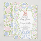 Grandmillennial roze beren babyshower uitnodiging (Voorkant / Achterkant)