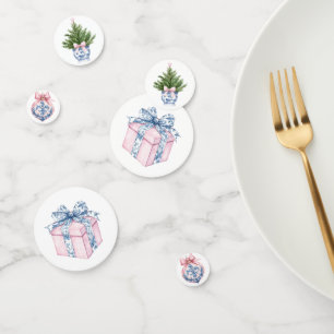 Grandmillennial Roze en Blauwe Damast Confetti