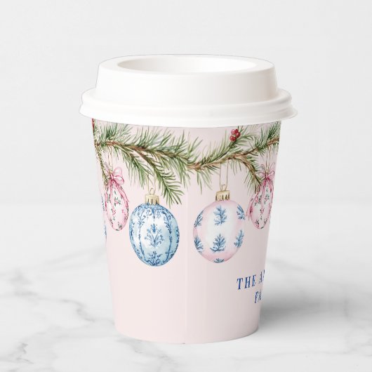 Grandmillennial Roze en Blauwe Ornamenten Papieren Papieren Bekers (Rechts)