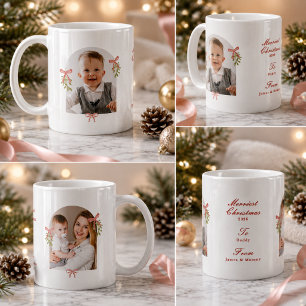 Grandmillennial Roze Strik Mistletoe Foto Kerstmis Koffiemok