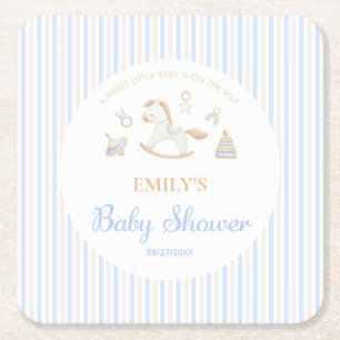 Grandmillennial Schommelpaard Baby Shower Vierkante Kartonnen Onderzetter