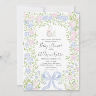 Grandmillennial Swan baby shower invite Kaart