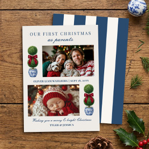 Grandmillennial Topiary Baby Eerste Kerstmis Feestdagenkaart