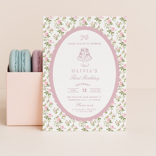Grandmillennial  Vintage Floral Birthda Invitation
