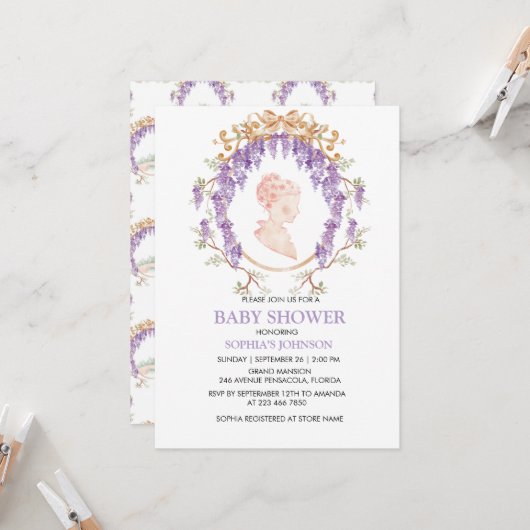 Grandmillennial Wisteria Baby Shower Invitation (Devant/Arrière en situation)