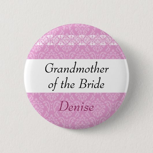GRANDMOEDER VAN HET BRIDE Pink Damask Wedding Ronde Button 5,7 Cm (Voorkant)