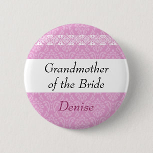 GRANDMOEDER VAN HET BRIDE Pink Damask Wedding Ronde Button 5,7 Cm