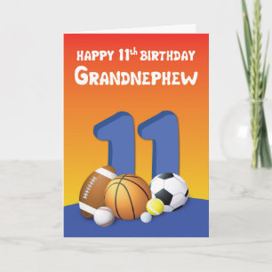 Grandnephew 11th Birthday Sports Balls Kaart