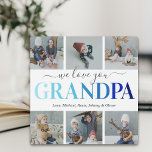 Grandpa Fête des pères Photo Collage Plaque<br><div class="desc">Élégante plaque photo grand-père avec le dicton "nous t'aimons grand-père",  6 photos de famille à remplacer par les vôtres,  et les noms des enfants.</div>