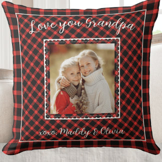 Grandpa Red Buffalo Plaid Photo Coussin
