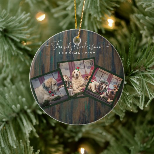 GRANDPARENT FOTO COLLAGE GIFTS - Rustisch hout Keramisch Ornament (Boom)