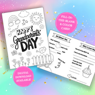 Grandparents Day Coloring Card: Fill-in-the-Blank  Kaart