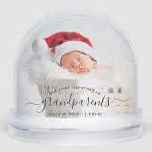 Grandparents First Christmas Photo Black Script Sneeuwbol (Voorkant)