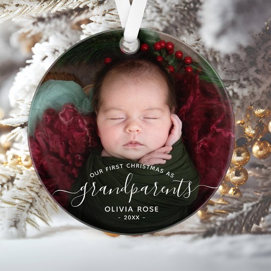 Grandparents First Christmas Photo White Script