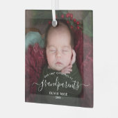 Grandparents First Christmas Photo White Script Glas Ornament (Voorkant links)
