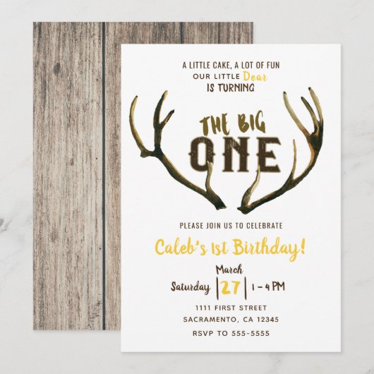 Grands bois de cerf Rustique Invitation pour 1er a (Devant / Derrière)