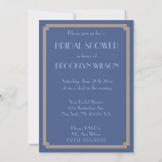 Grands Invitations de Fête des mariées Bleu Gatsby (Devant)