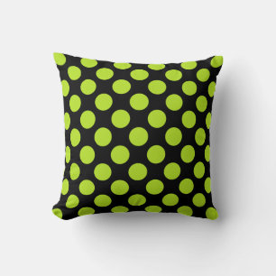 Grands pois verts lime sur coussin de jet noir