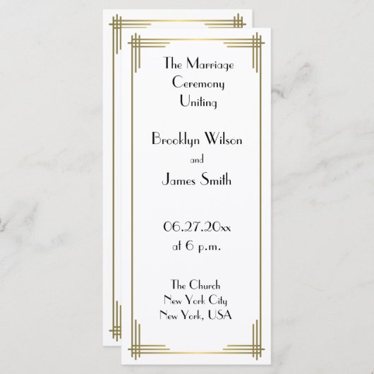 Grands Programmes de mariage Gatsby White Art Déco (Devant / Derrière)