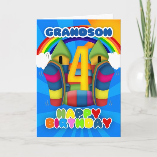 Grandson 4e Carte Anniversaire Avec Bouncy Castle  (Devant)