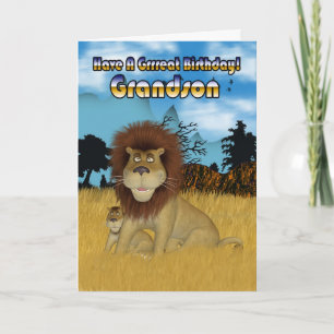 Grandson Birthday Card - Lion en Cub Kaart