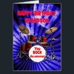 Grandson Birthday You Rock Drums<br><div class="desc">Une carte d'anniversaire pour un petit-fils. Monte le volume sur les voeux d'anniversaire! Doté d'un ensemble frappant de batterie et de l'expression "Vous faites vibrer l'univers", cette carte est un moyen énergique de célébrer la vie de la fête. Qu’ils soient batteurs ou qu’ils aient juste des ondes rock-star, cette carte...</div>