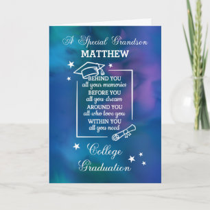 Grandson College Graduation Quote Blauwe Waterverf Kaart