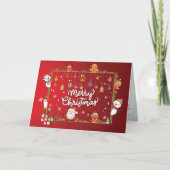 Grandson, Cute Reindeer en Snowman Kerstmis Kaart (Voorkant)