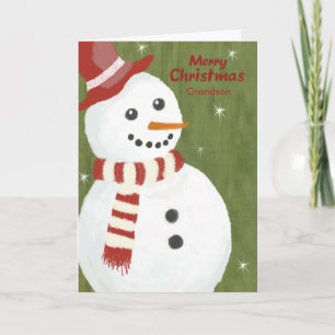 Grandson Cute Snowman in Red Pet en Scarf Feestdagen Kaart