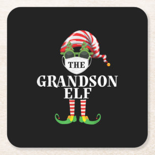 Grandson Elf Matching Kerstmis Vierkante Kartonnen Onderzetter