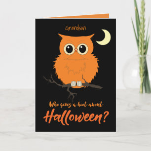 Grandson Halloween die een Hoot Owl Humor geeft Kaart