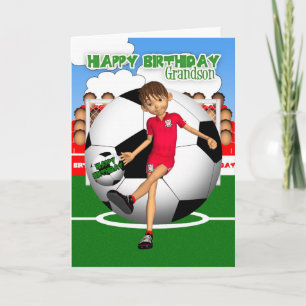 Grandson Soccer Football Birthday Wenskaart Kaart
