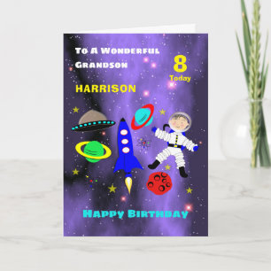 Grandson Spaceship Astronaut Cute Happy Birthday Kaart