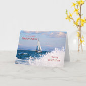 Grandson, une carte d'anniversaire de voilier yach (Fleur jaune)